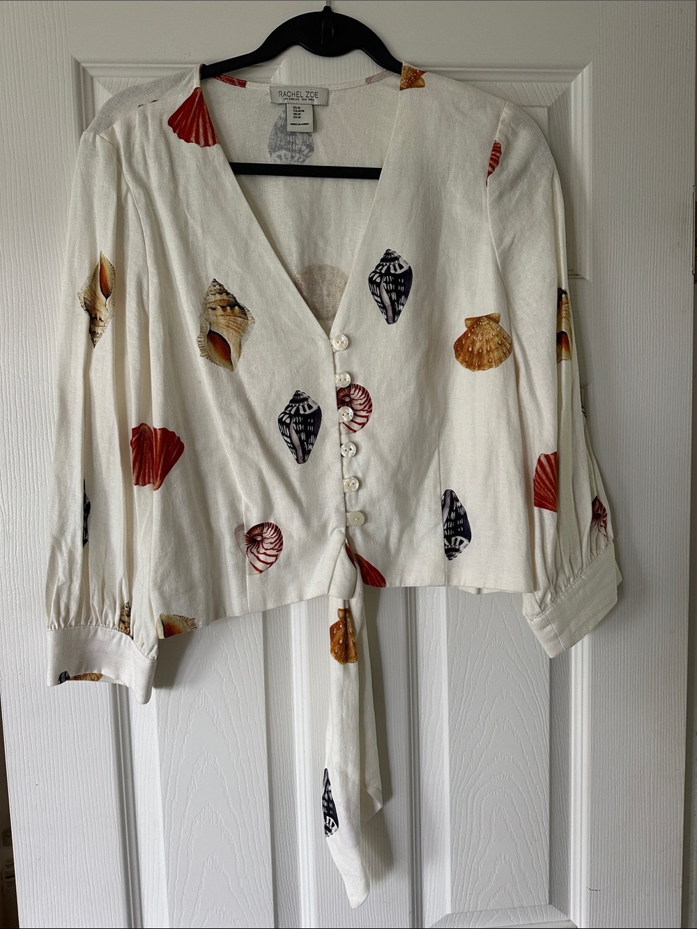 Rachel Zoe Cream Seashell-Print is Blouse with Colorful Seashells